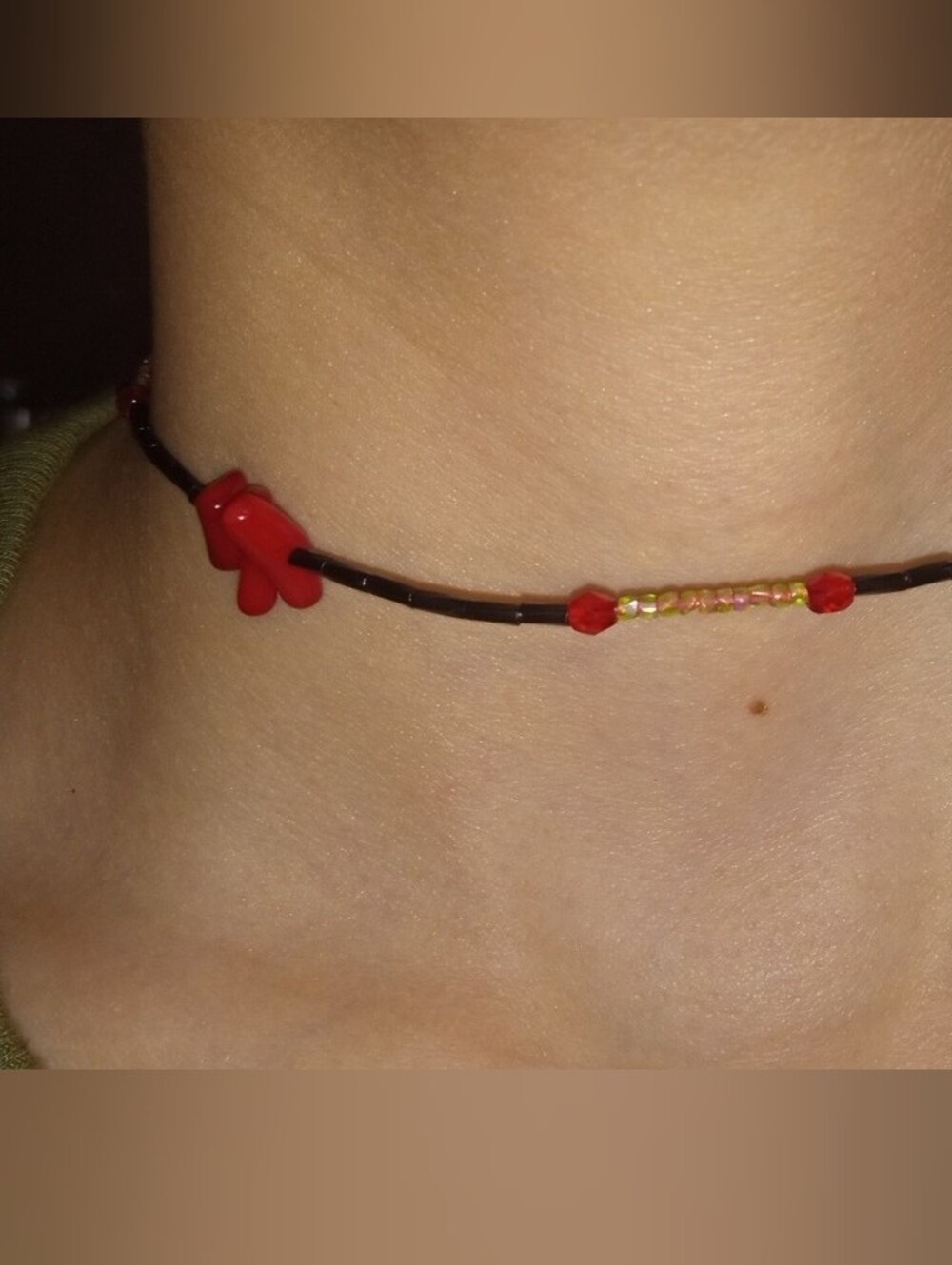 Red Accent Black Beaded Women’s Necklace with Heart Toggle - Picture 5 of 5